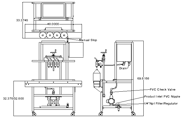 Portable Cart Liquid Filler - Time Gravity by Packaging Dynamics, Ltd. - Manufacturer of Automatic & Semi-Automatic Liquid fillers, Conveyors, Unscramblers, Accumulators, and Custom Designed Packaging machinery & nozzles for liquids.