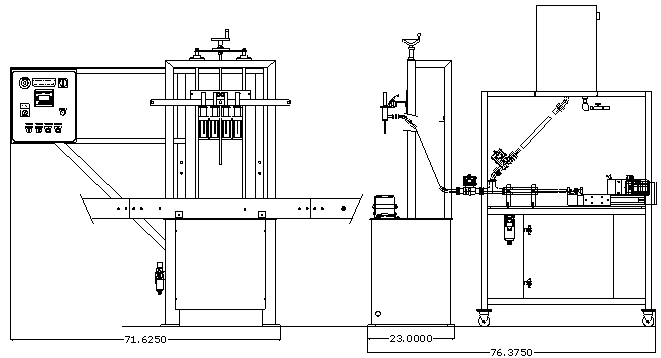 Servo Driven Straight Line Piston Liquid Filler by Packaging Dynamics, Ltd. - Manufacturer of Automatic & Semi-Automatic Liquid fillers, Conveyors, Unscramblers, Accumulators, and Custom Designed Packaging machinery & nozzles for liquids.